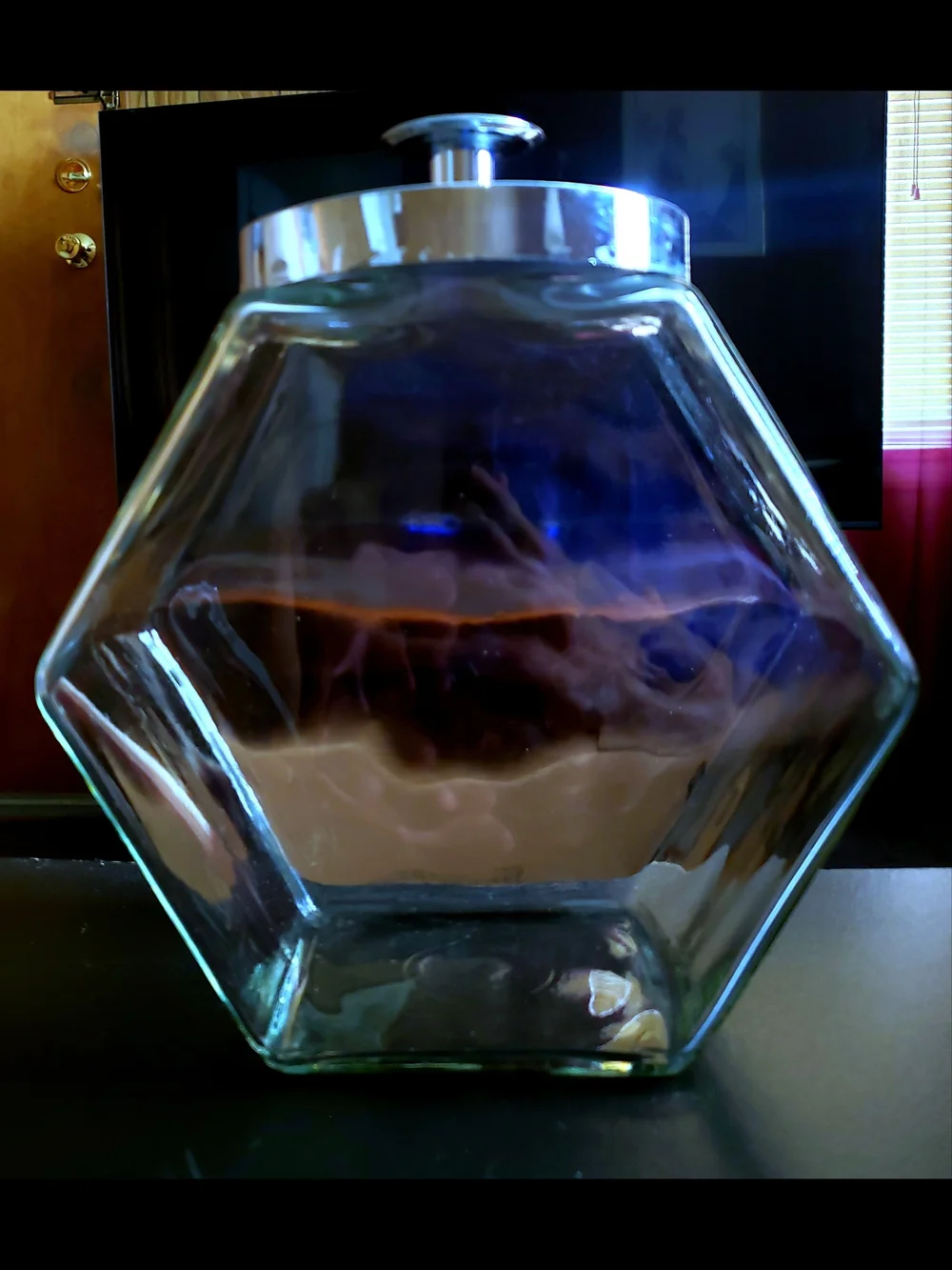 Vintage 1970's Glass Hexagon Decorative Jar with Silver Lid - Clear